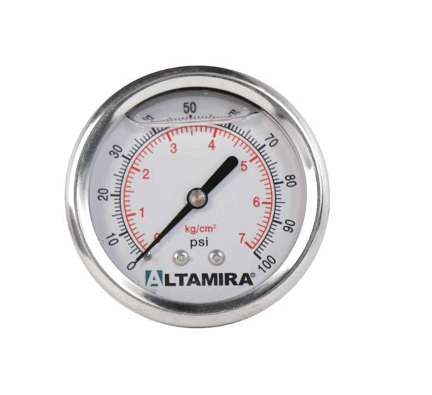 Manometro de glicerina 0-300 psi salida traserar 1/4" caratula 2.5"