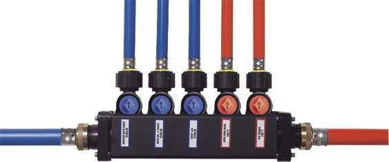 Viega PureFlow MiniBloc zoning manifold, Adapter: polymer; Port(s): 5; d: ½; hot: 2; cold: 3