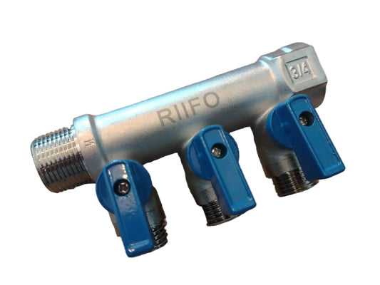 MANIFUL LINEAL DE LATON RIIFO con valvulas rojo o azul