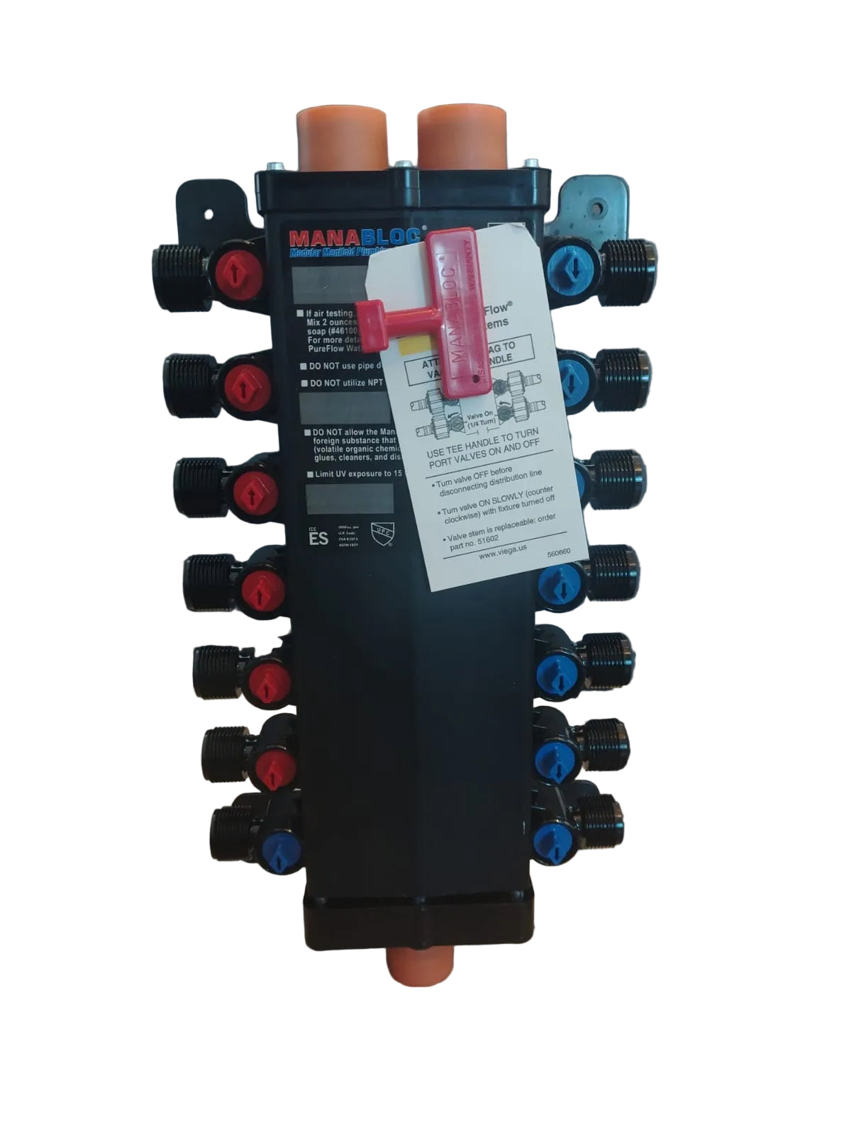 Viega PureFlow ManaBloc distribution manifold, polysulfone, Port(s): 14; d: ½; hot: 6; cold: 8